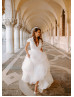 Cap Sleeves Ivory Satin Tulle Tiered Princess Wedding Dress